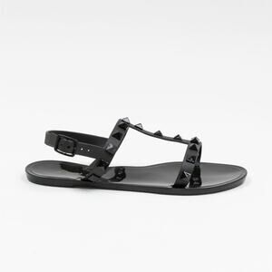 Aqua Sandalia Women T-Strap Slip On Jelly Sandals Black Size 8 240298